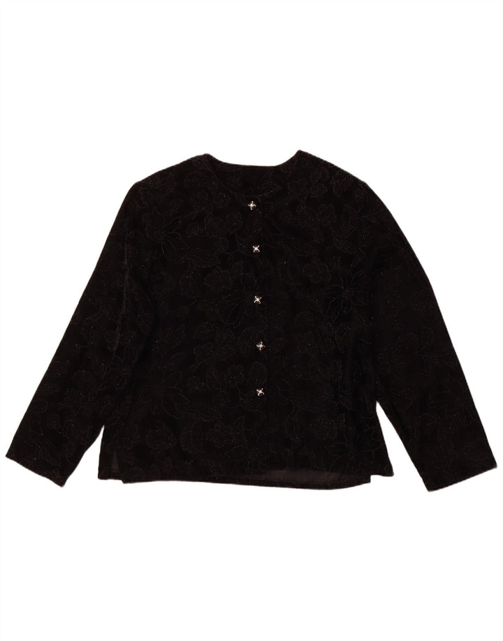 VINTAGE Langærmet Damebluse Top UK 16 Large Black Floral