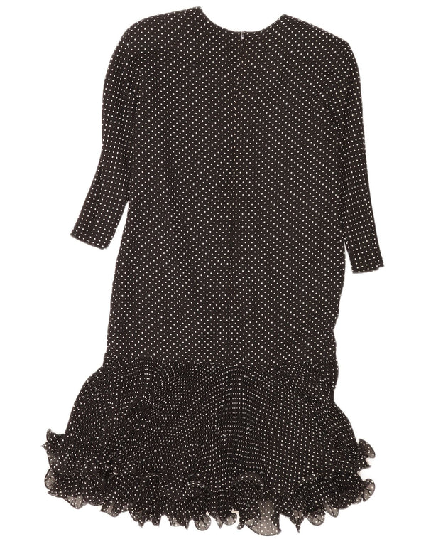 Vintage kvinders 3/4 ærmer drop waist dress UK 10 Small Black Spotted