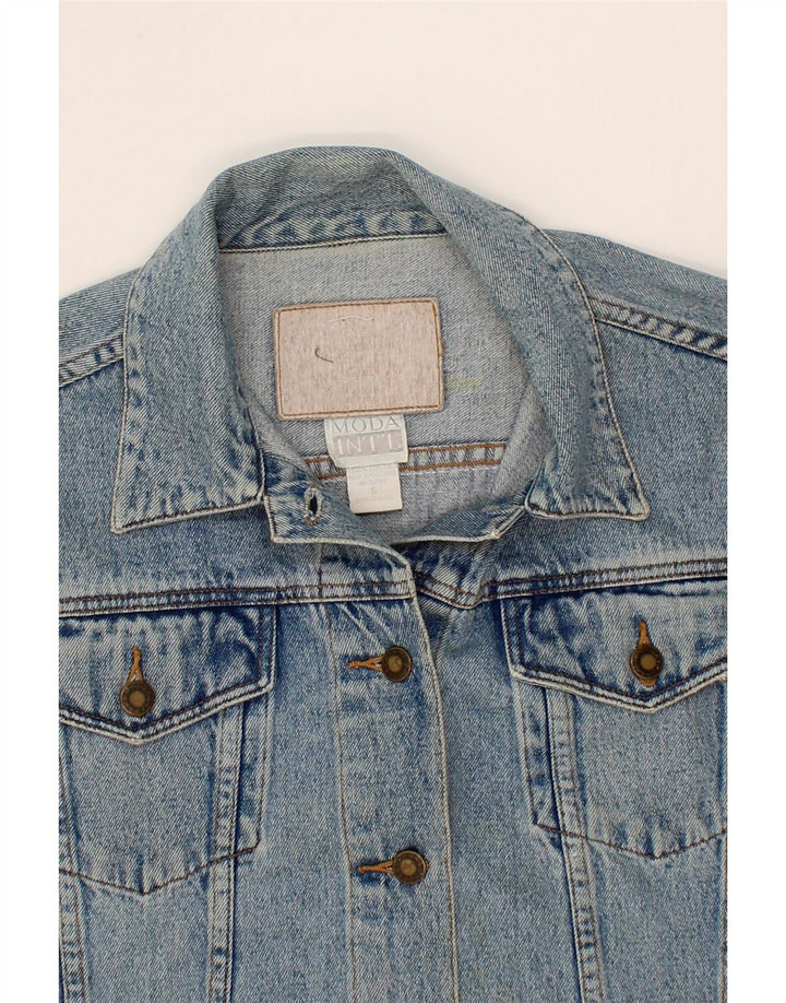 VINTAGE Womens Oversized Graphic Denim Jacket UK 10 Small Blue Vintage Vintage and Second-Hand Vintage from Messina Hembry 