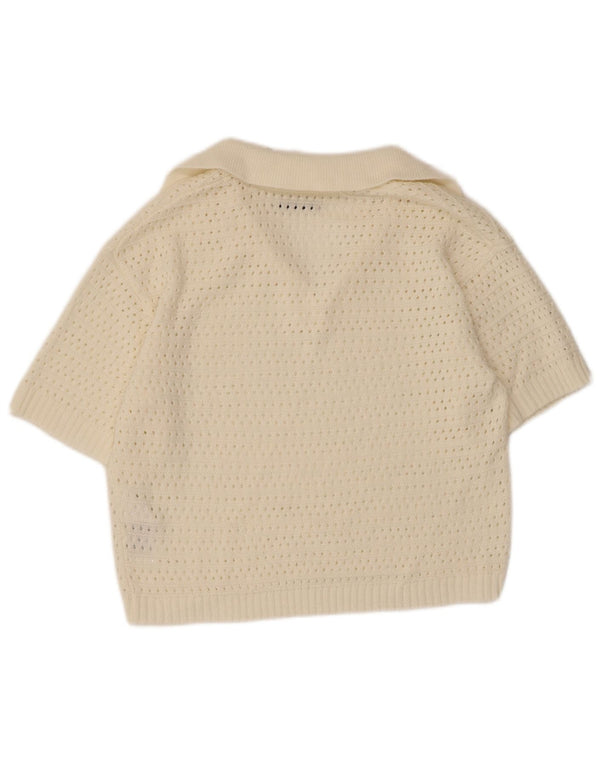 Pigalle Womens Crop Kortærmet Polo Neck Jumper Sweater UK 10 Small White