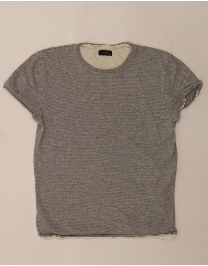 Zara Herre T-Shirt Top XL Grå Colourblock