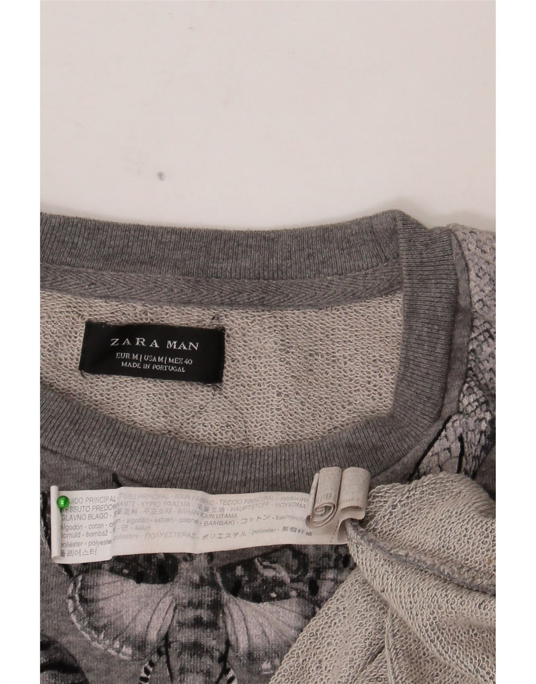 Zara Herre Grafisk Sweatshirt Jumper Medium Grey Floral Bomuld
