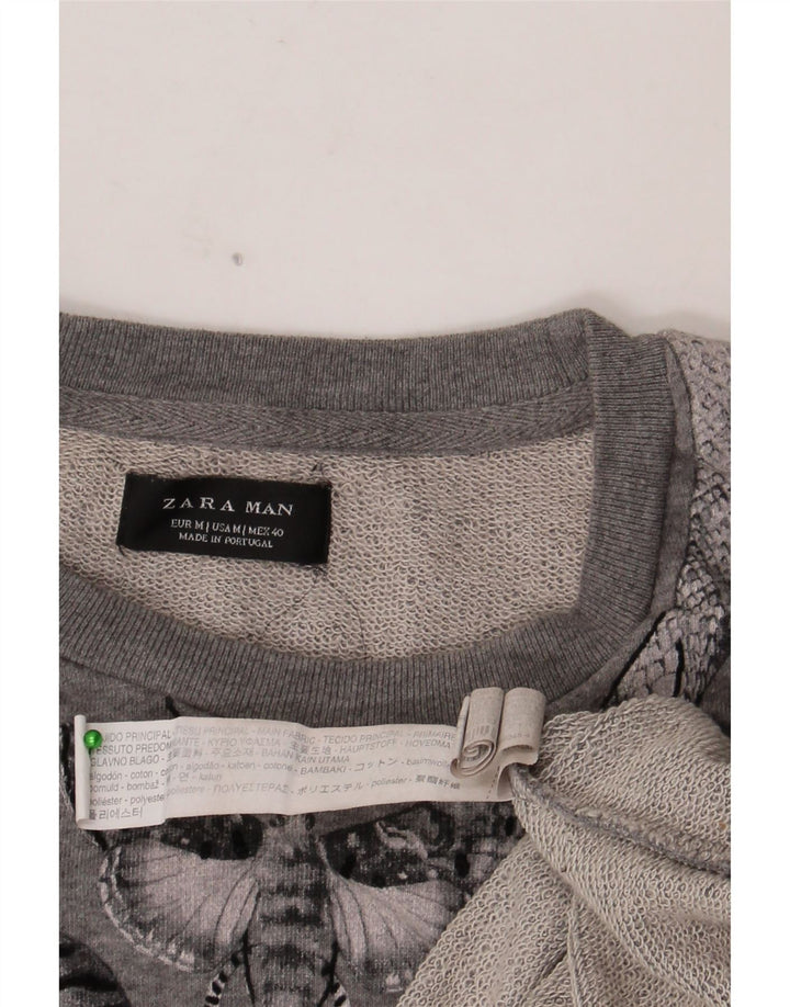 Zara Herre Grafisk Sweatshirt Jumper Medium Grey Floral Bomuld