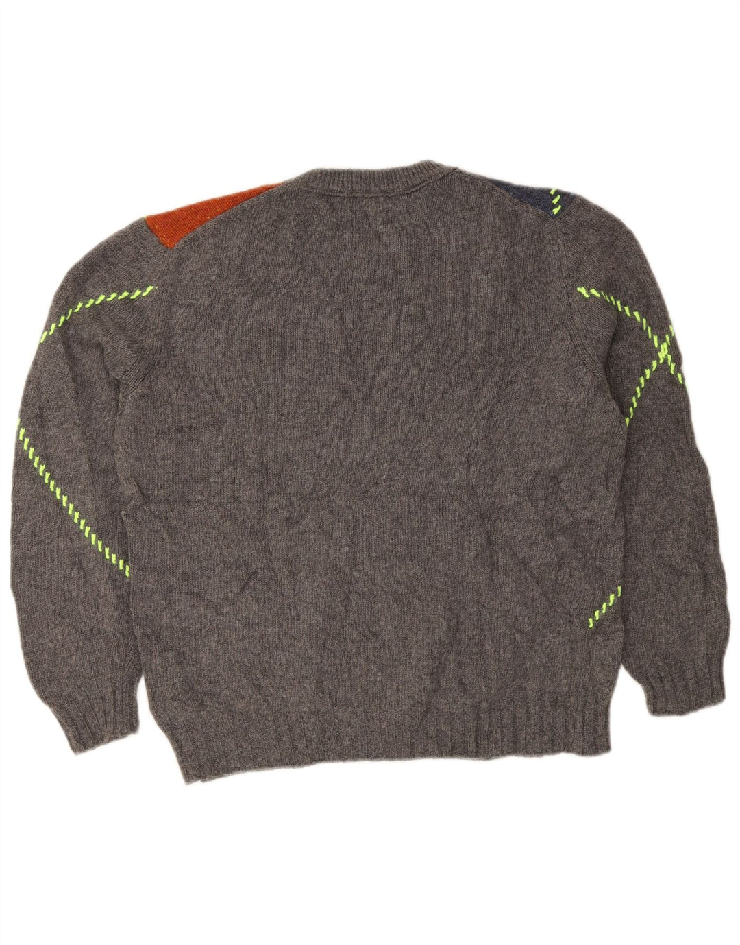 Benetton Herre Crew Neck trøje Sweater Large Grå Colourblock Uld