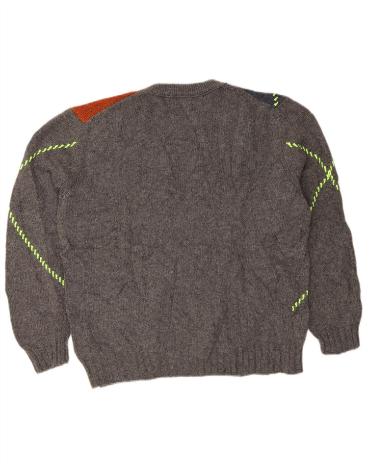 Benetton Herre Crew Neck trøje Sweater Large Grå Colourblock Uld