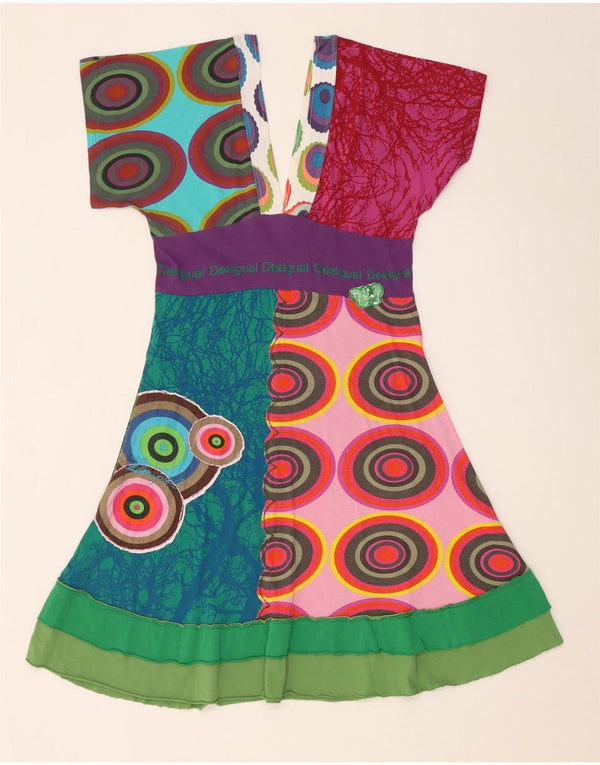 Desigual Kvinder A-Line Kjole UK 18 XL Flerfarvet geometrisk bomuld
