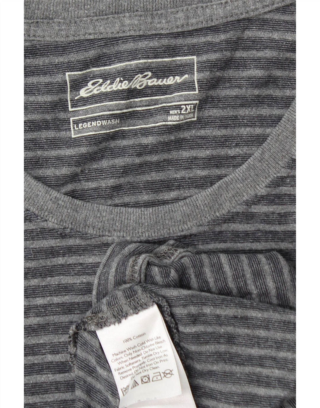 EDDIE BAUER Herre T-Shirt Top 2XL Grå Stribet Bomuld