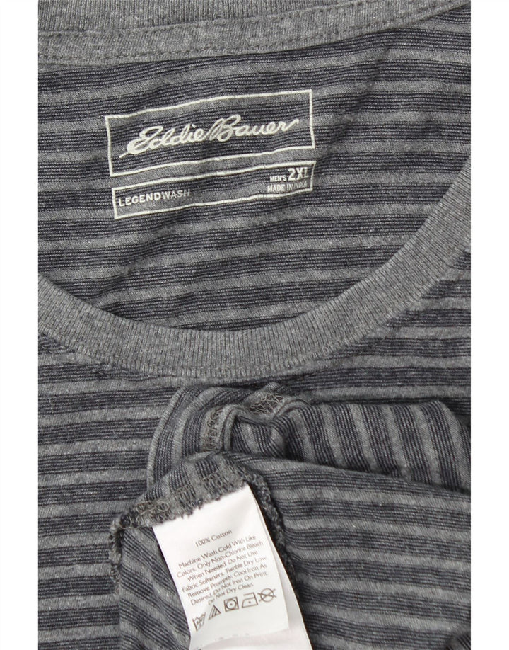 EDDIE BAUER Herre T-Shirt Top 2XL Grå Stribet Bomuld