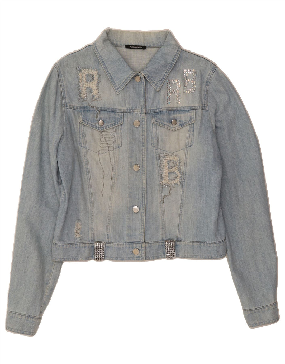 ROCCOBAROCCO Womens Crop Denim Jacket IT 48 XL Blue Cotton Vintage Roccobarocco and Second-Hand Roccobarocco from Messina Hembry 