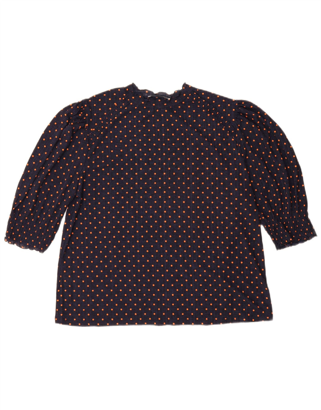 Zara Dame Bluse Top UK 14 Medium Navy Blue Polka Dot