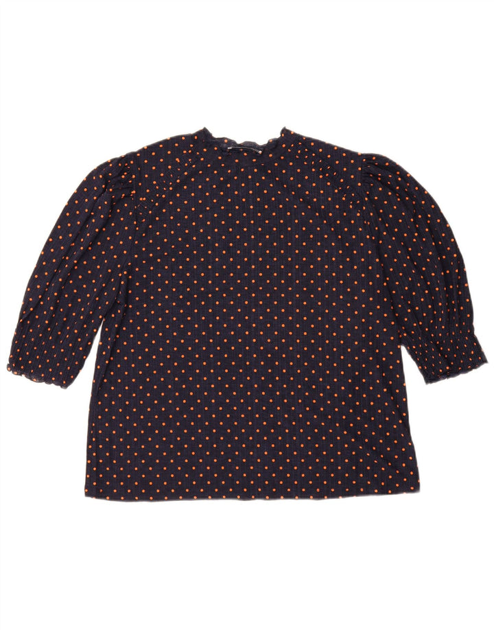 Zara Dame Bluse Top UK 14 Medium Navy Blue Polka Dot