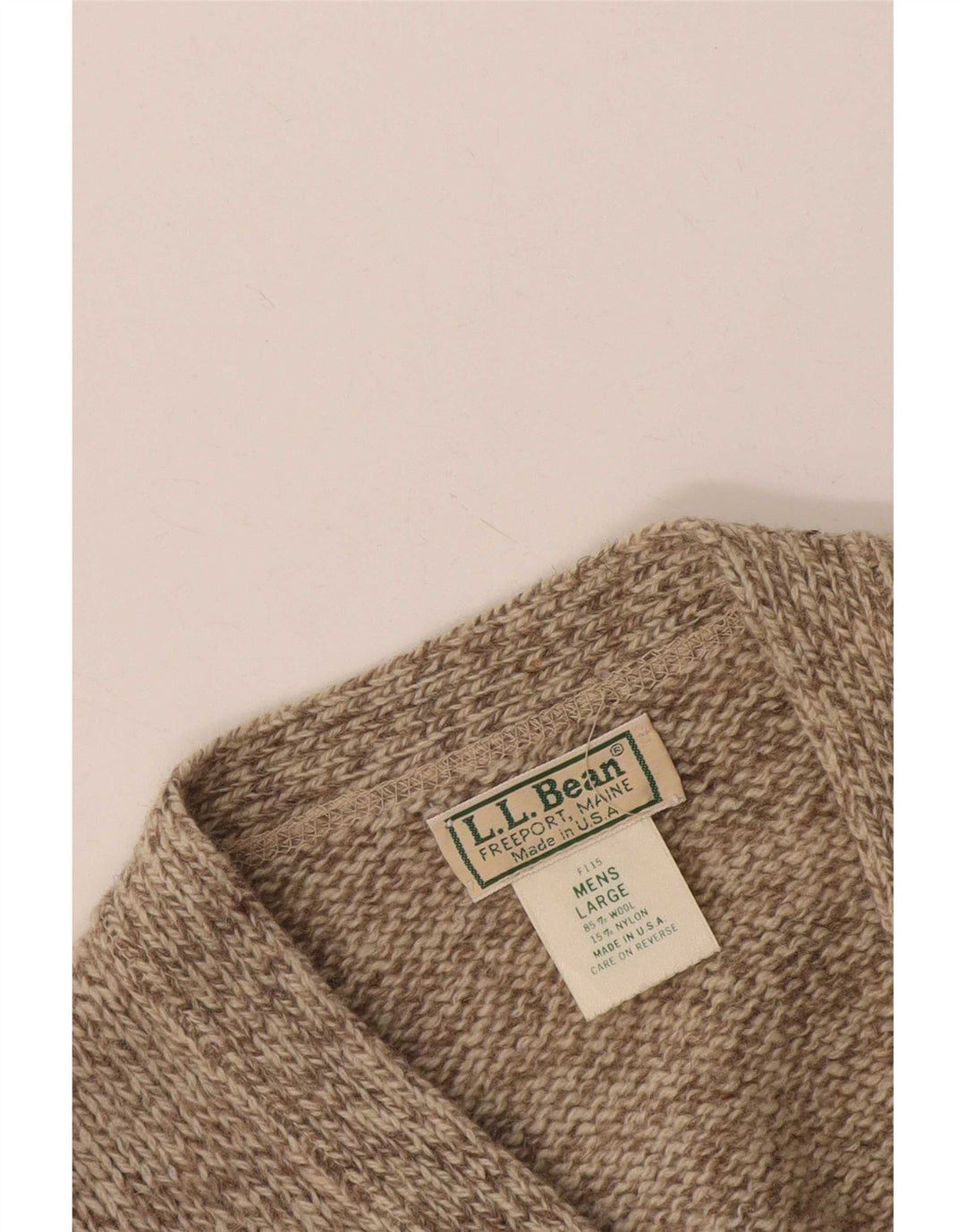 L.L.Bean Cardigantrøje til mænd Stor beige flækket uld