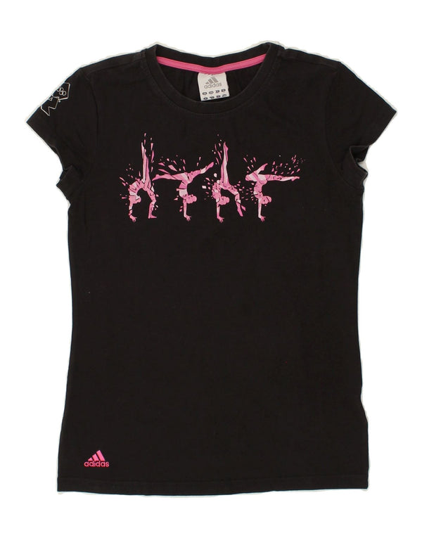 ADIDAS Grafisk T-shirt top til kvinder UK 14 Medium Sort bomuld