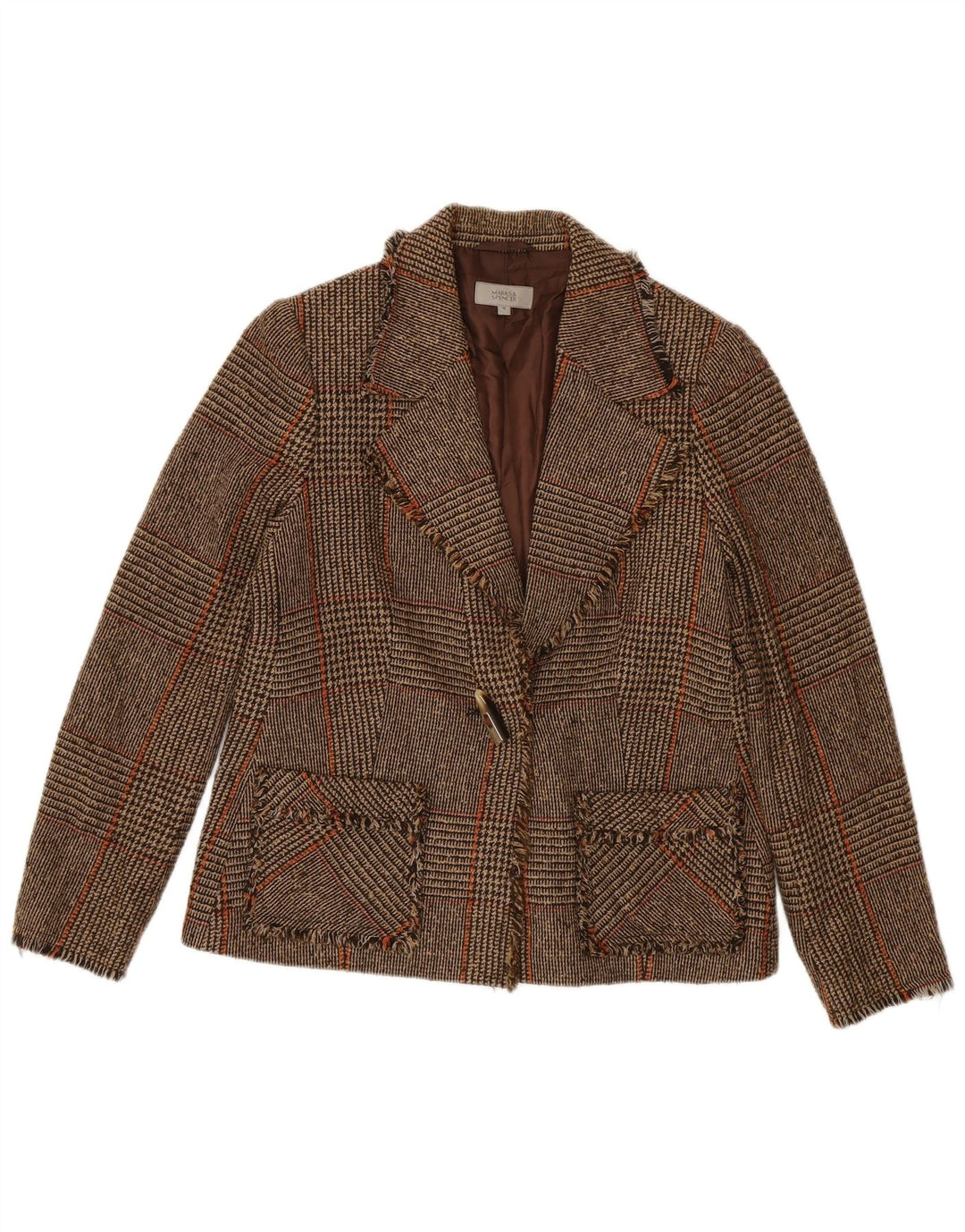 MARKS & SPENCER Dame Blazer Jacket UK 14 Medium Brown Houndstooth