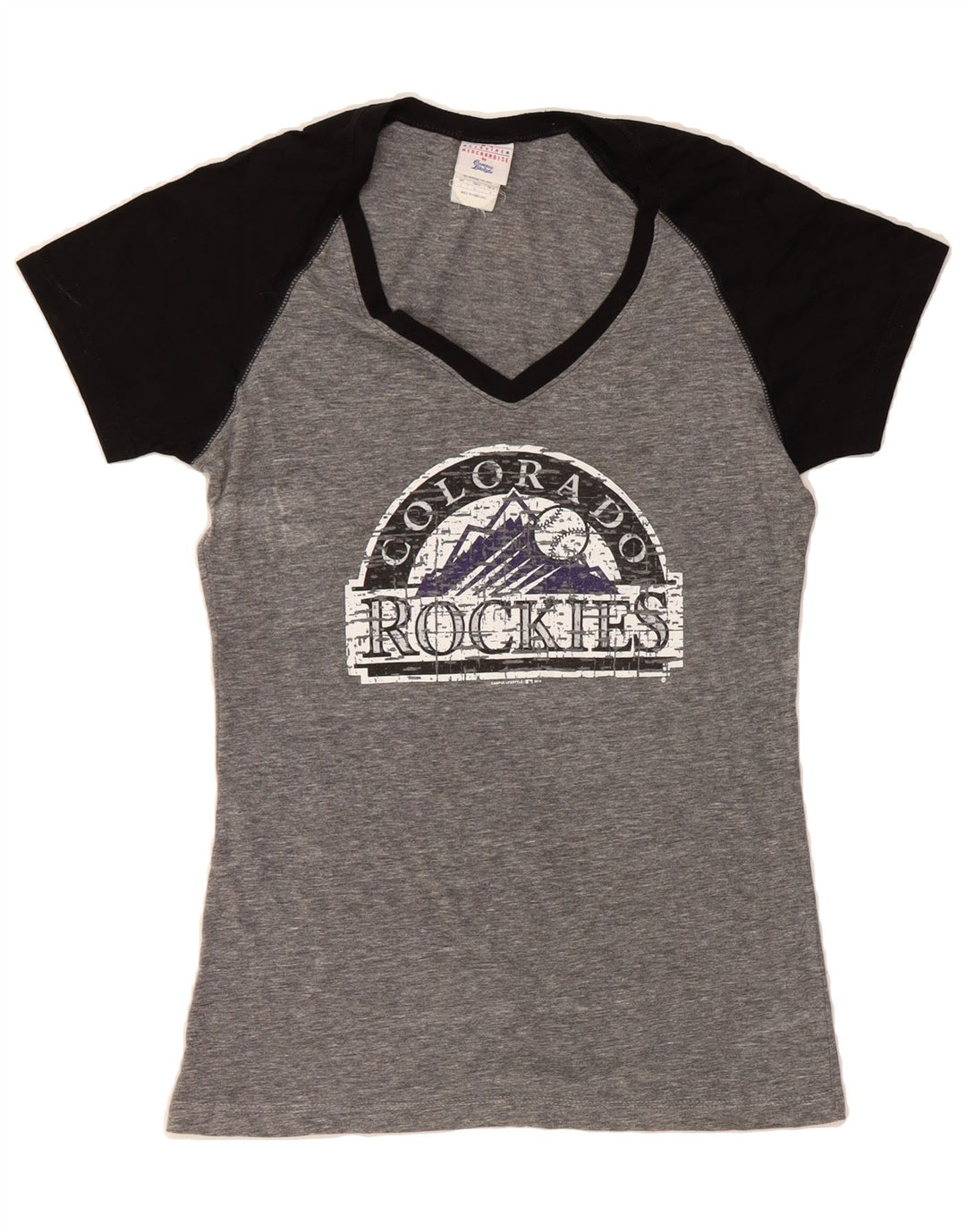 GENUINE MERCHANDISE Womens Graphic T-Shirt Top UK 14 Large Grey Vintage Genuine Merchandise and Second-Hand Genuine Merchandise from Messina Hembry 