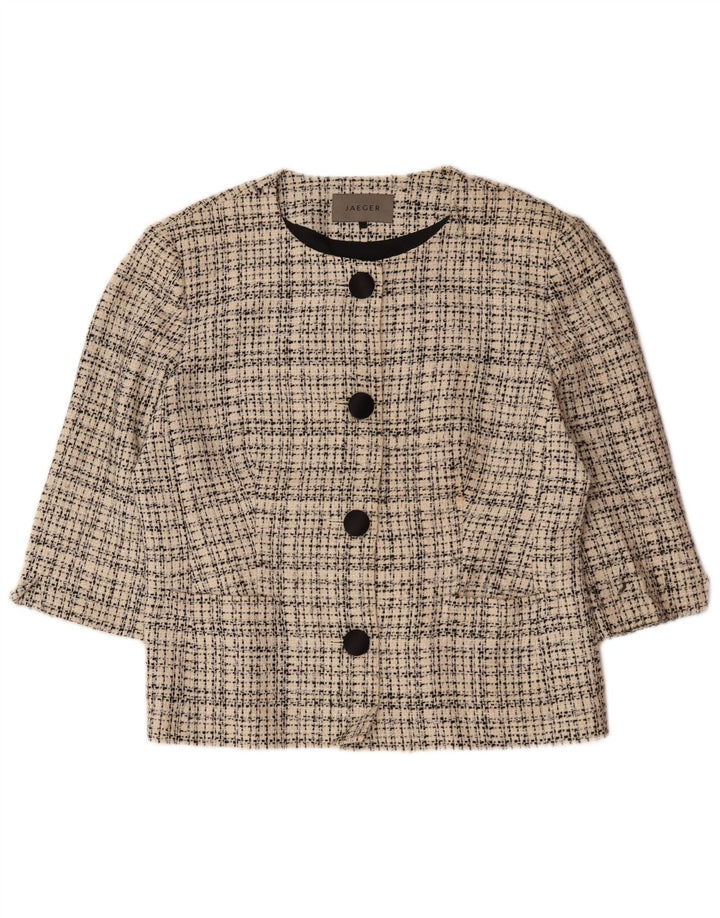 Jaeger Dame 4-knaps 3/4-ærmet blazerjakke UK 16 stor beige ternet