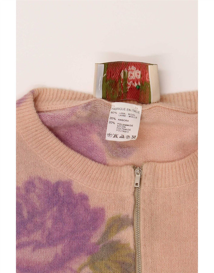 Etam Womens Zip Neck Jumper Sweater UK 14 Medium Pink Floral Wool