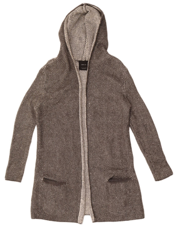 Zara Womens Longline Open Cardigan Sweater UK 14 Medium Grey Akryl