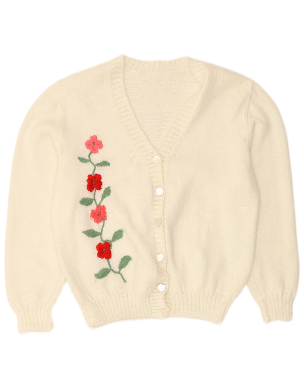 VINTAGE Dame Cardigan Sweater UK 16 Large Off White Floral