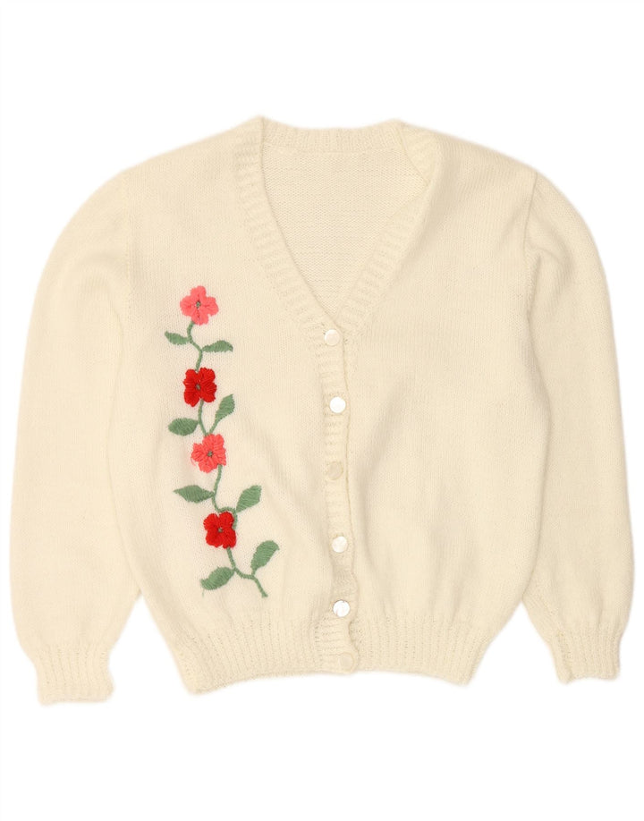 VINTAGE Dame Cardigan Sweater UK 16 Large Off White Floral