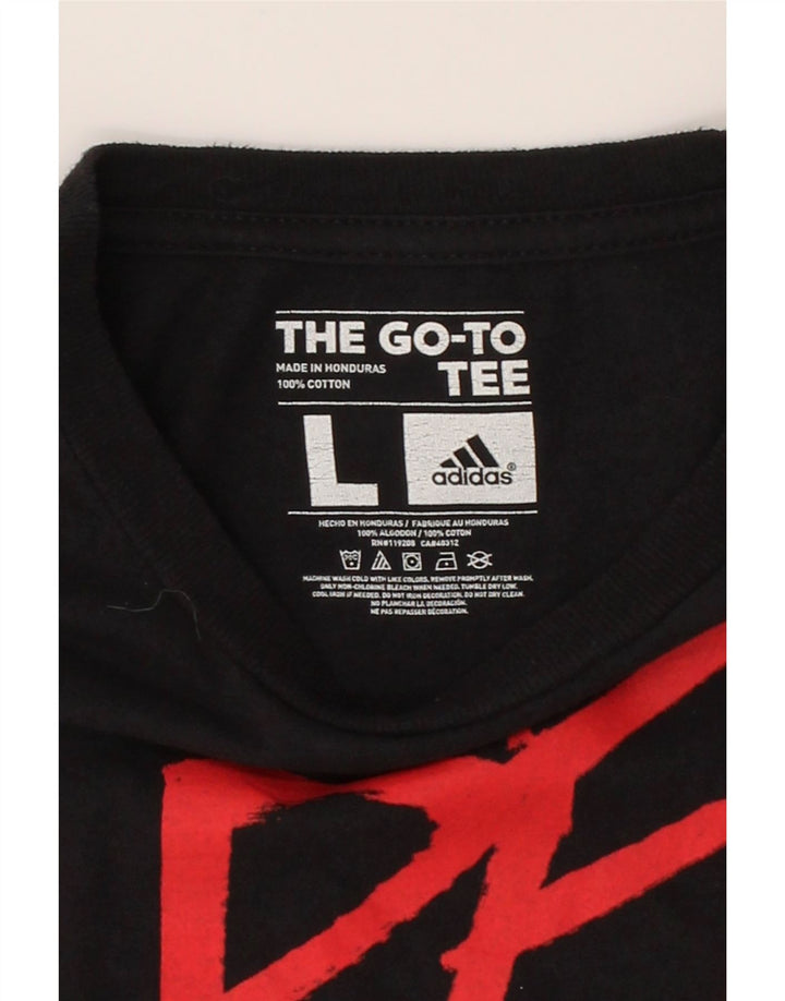 ADIDAS Mens Graphic T-Shirt Top Large Black Cotton Vintage Adidas and Second-Hand Adidas from Messina Hembry 
