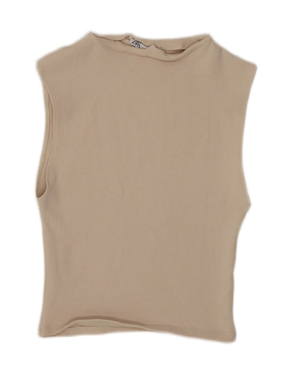 Zara Womens Crop Vest Top UK 14 Large Beige