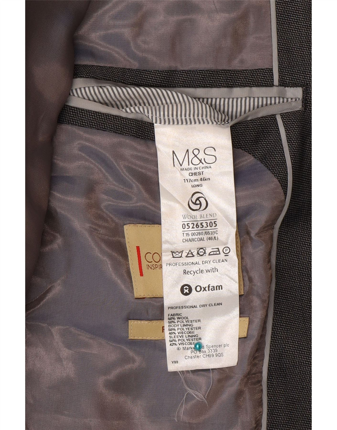 Marks & Spencer Herre 2-knaps blazerjakke UK 46 XL Grå uld