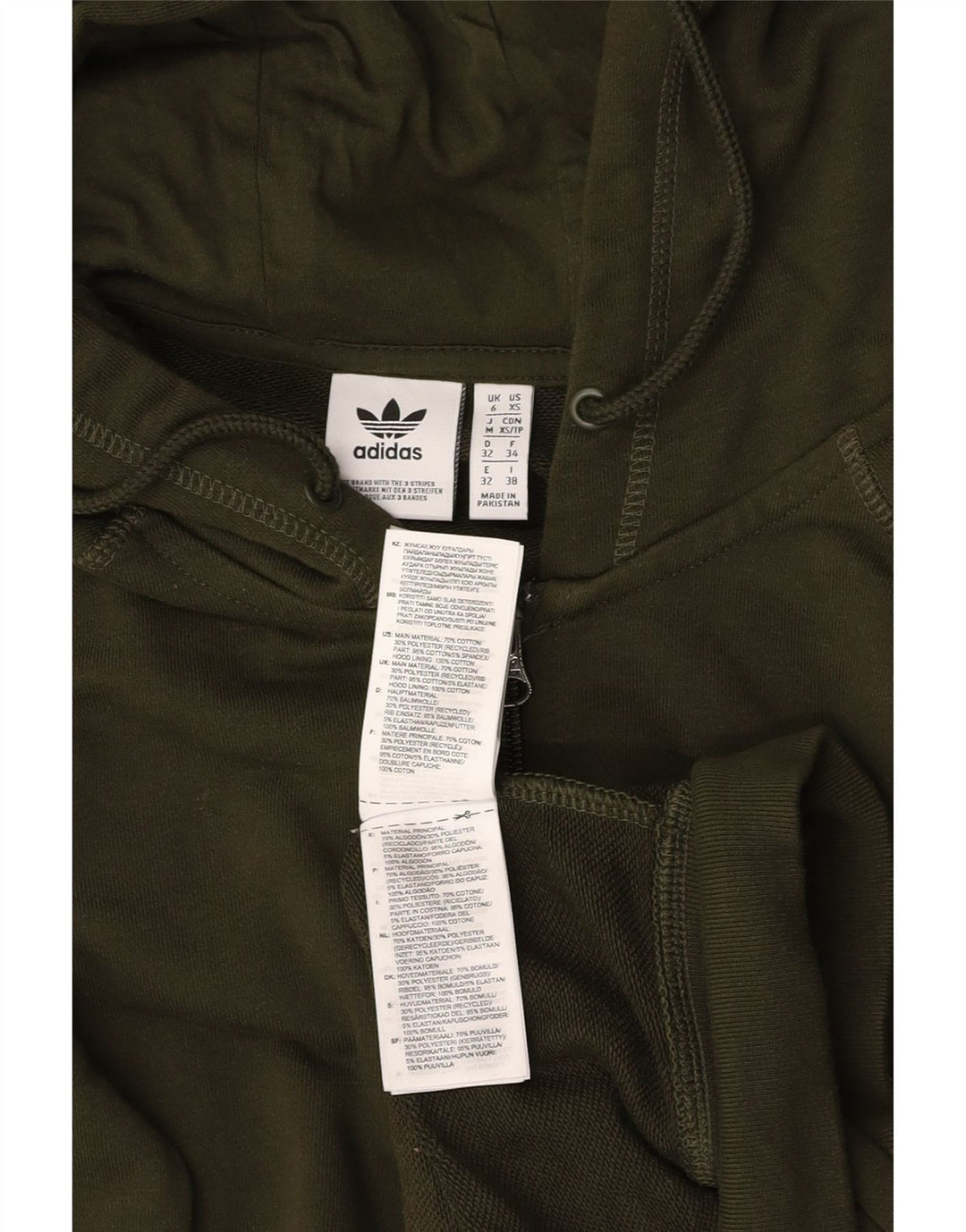 ADIDAS hættetrøje med lynlås til kvinder UK 6 XS Grøn bomuld