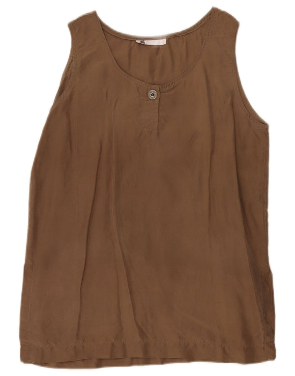 Vintage dame ærmeløs bluse Top UK 10 Lille brun silke