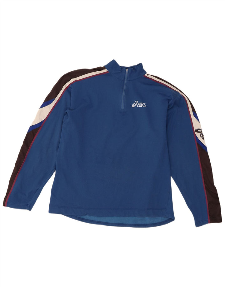 Asics Womens Zip Neck Pullover Tracksuit Top UK 14 Medium Blue Colourblock