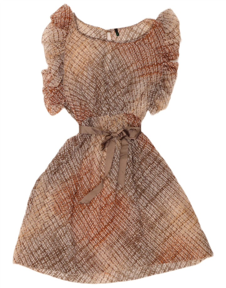 BENETTON Dame Batwing A-Line Kjole UK 12 Medium Beige Check