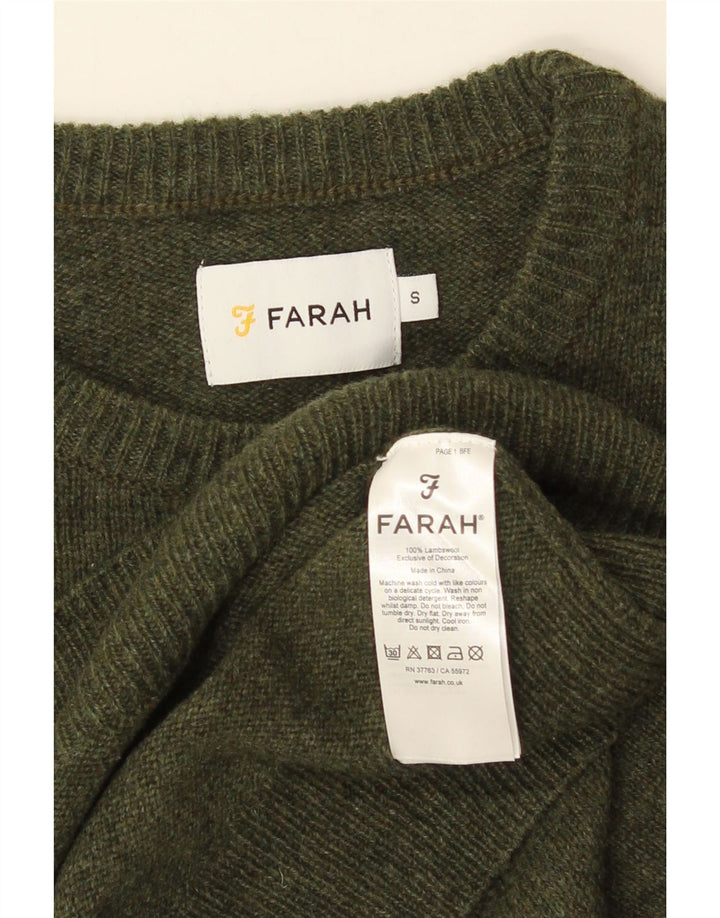 FARAH Herre sweater med rund hals, lille grøn lammeuld
