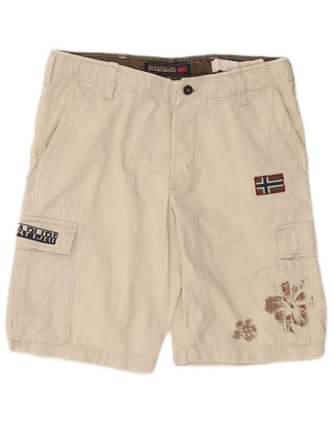 NAPAPIJRI Herre Cargo Shorts W34 Large White Floral Bomuld
