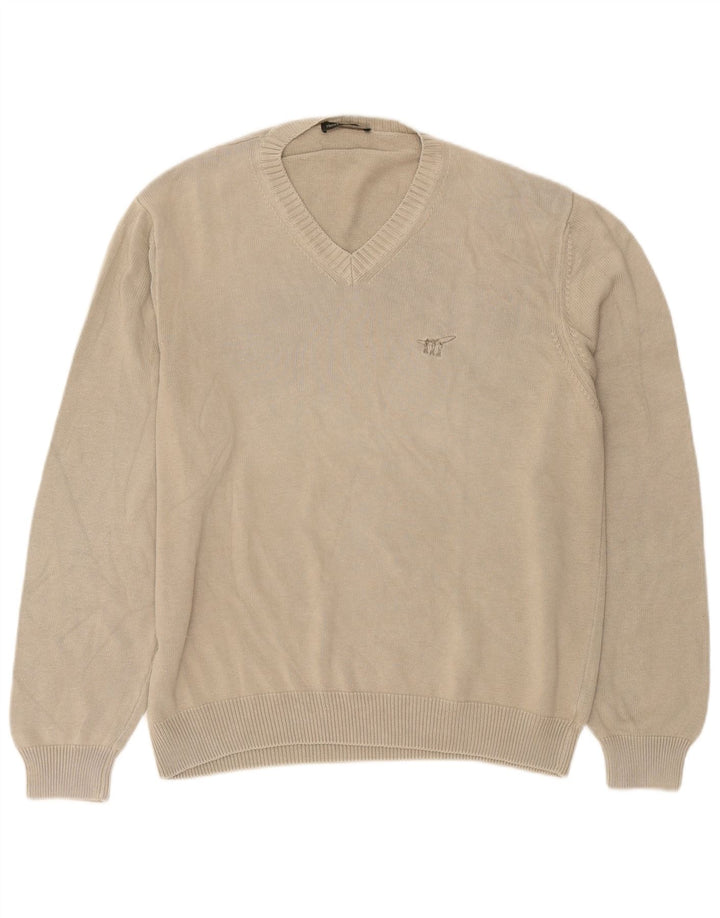 Henry Cottons Herre V-hals sweater Stor Beige Bomuld