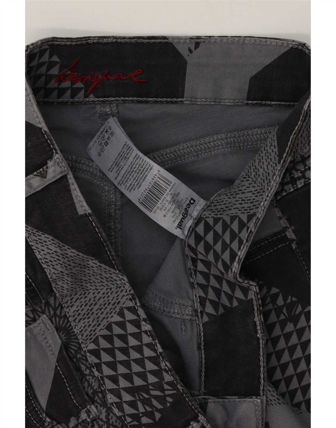 Desigual Dame Slim Casual Bukser W32 L29 Grå Patchwork Bomuld