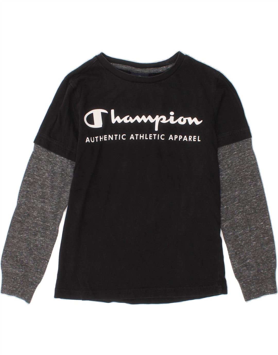 CHAMPION Boys Graphic Top Long Sleeve 7-8 Years Small  Black Colourblock Vintage Champion and Second-Hand Champion from Messina Hembry 