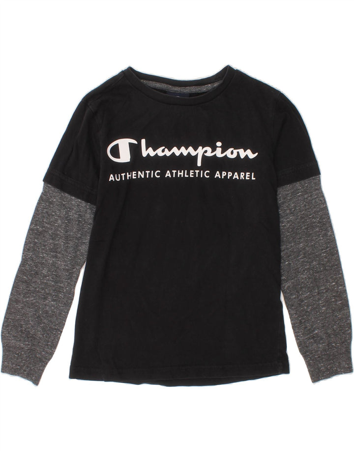 CHAMPION Boys Graphic Top Long Sleeve 7-8 Years Small  Black Colourblock Vintage Champion and Second-Hand Champion from Messina Hembry 