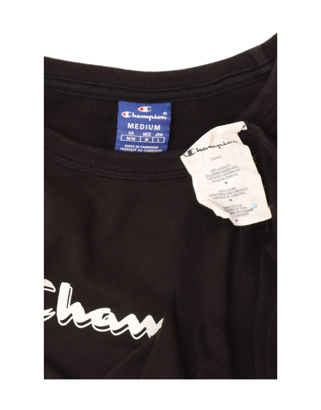 CHAMPION Dame Crop Grafisk Top Langærmet UK 12 Medium Sort Bomuld