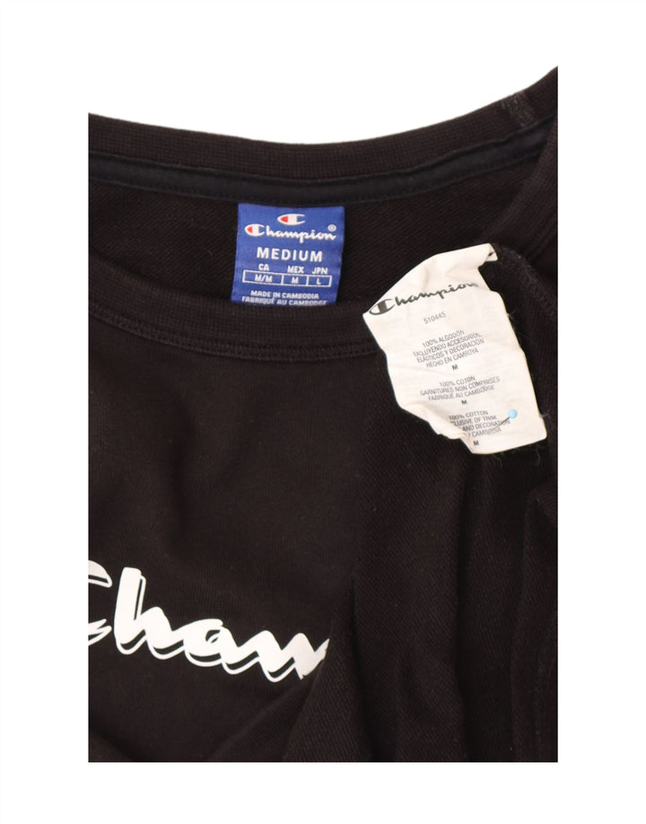 CHAMPION Dame Crop Grafisk Top Langærmet UK 12 Medium Sort Bomuld