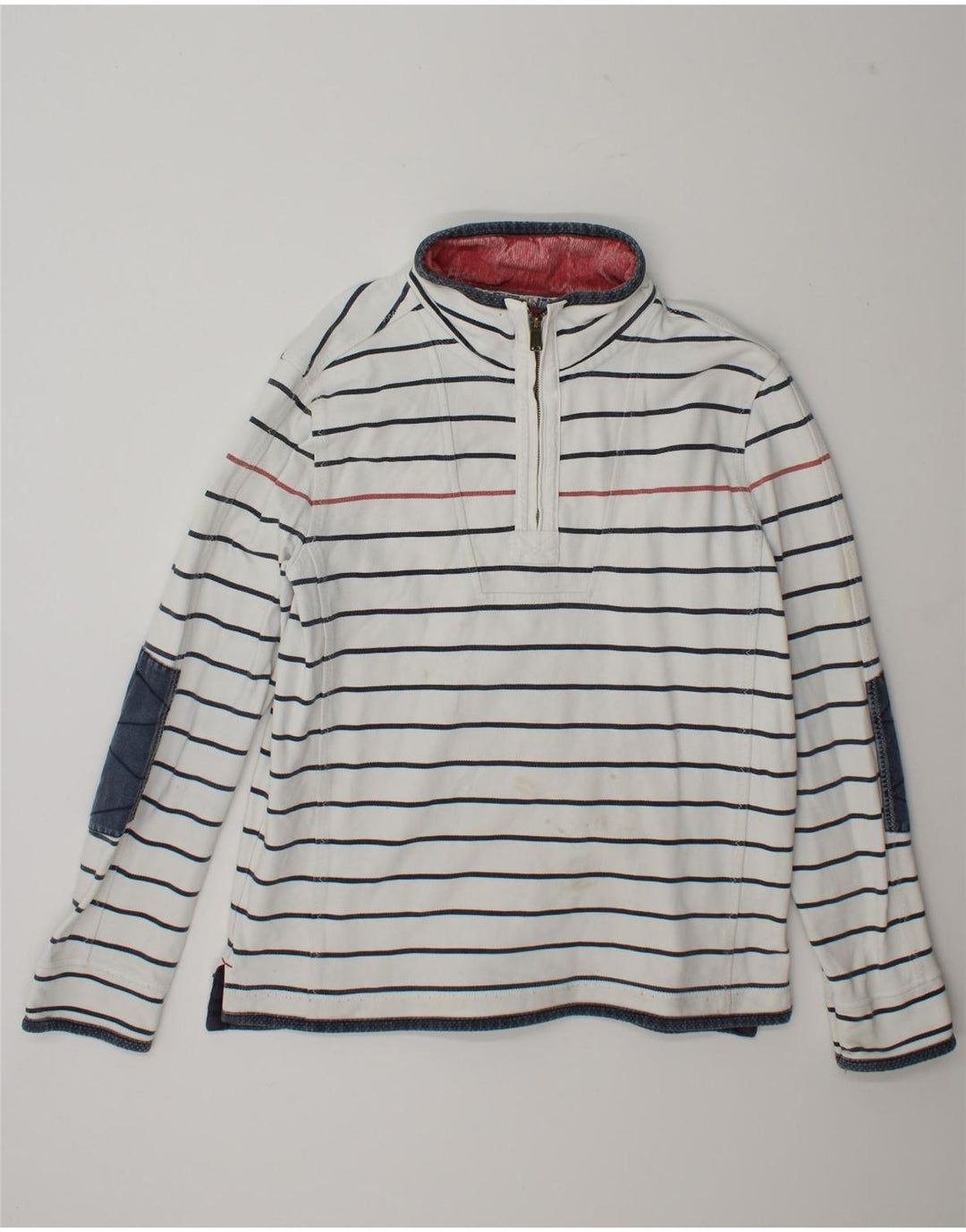 Fedt ansigt herre lynlås-hals sweater jumper stor hvid stribet bomuld