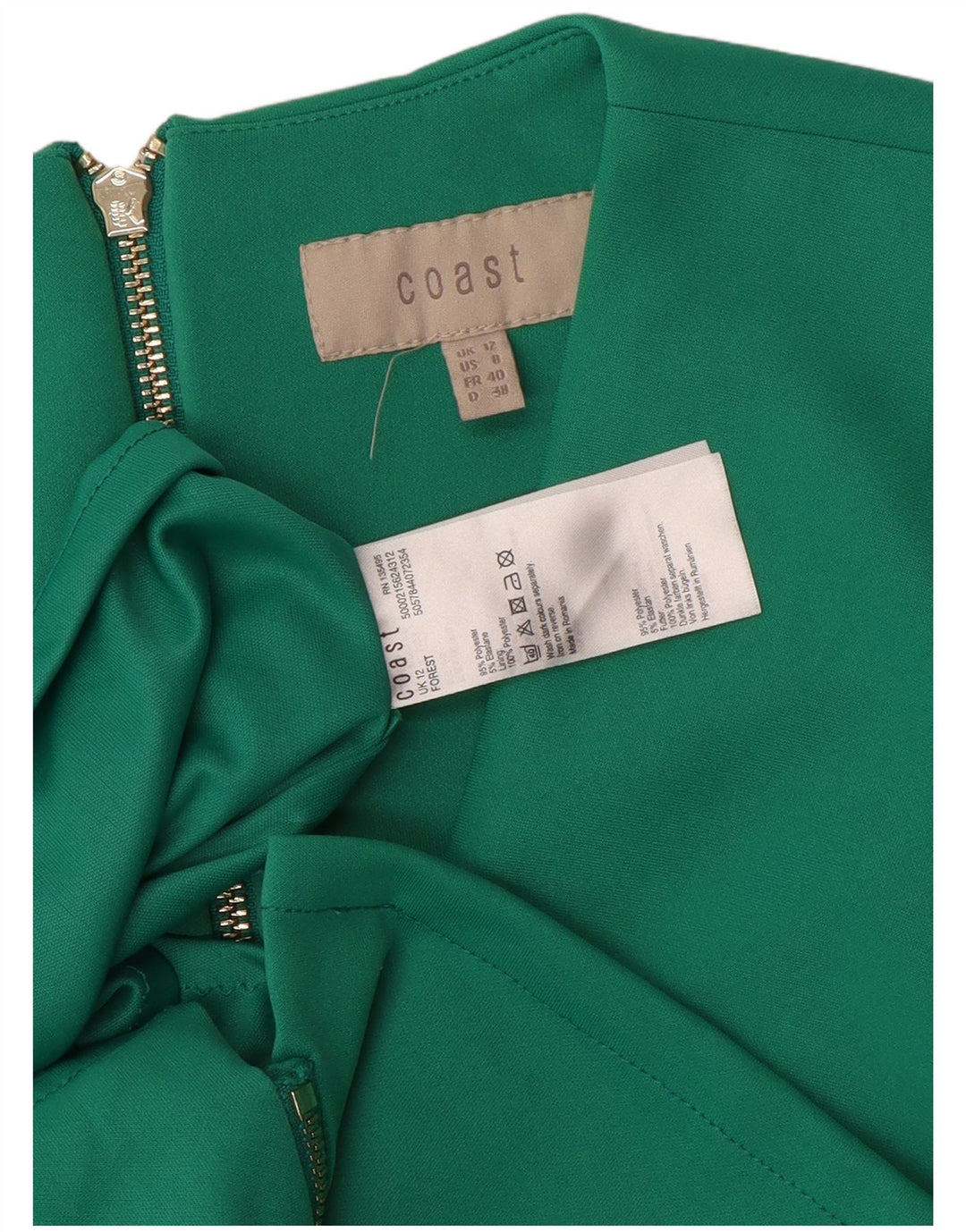 Coast Womens Full Zip Ærmeløs Bodycon Dress UK 12 Medium Green Polyester