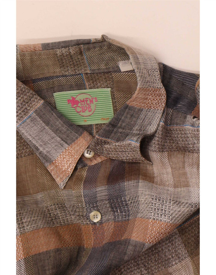 Vintage kortærmet herreskjorte Stor brun plaid