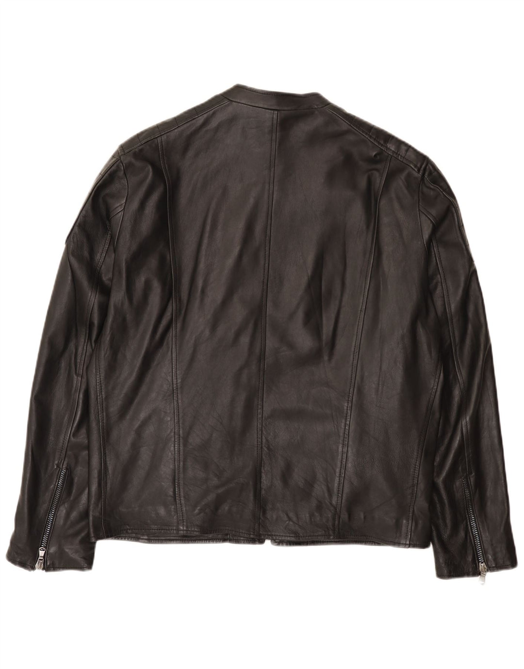 Bayside Herre Læder Racer Jakke UK 42 XL Sort Læder