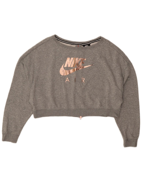 Nike Womens Crop Graphic Oversized Sweatshirt Jumper UK 16 Large Grey