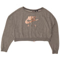 Nike Womens Crop Graphic Oversized Sweatshirt Jumper UK 16 Large Grey