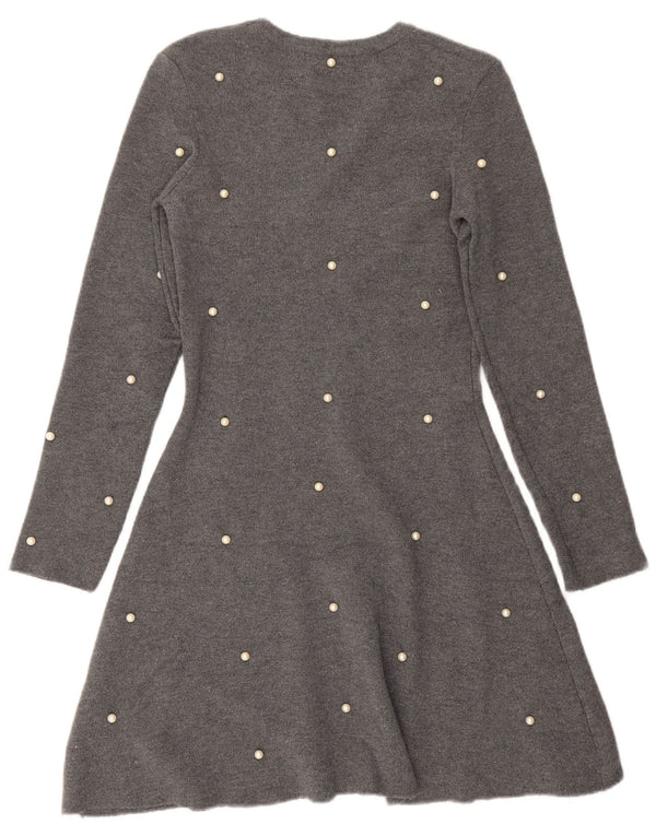 Zara Dame Langærmet Jumper Dress UK 12 Medium Grey Spotted Viscose