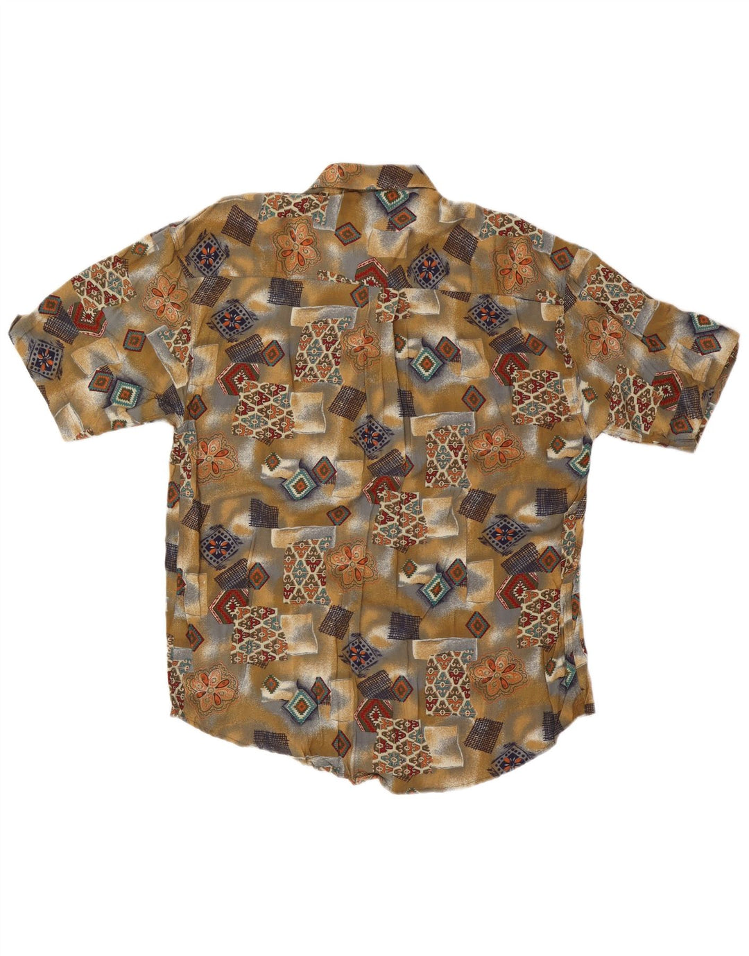 Vintage kortærmet herreskjorte 2XL Khaki Patchwork Viscose