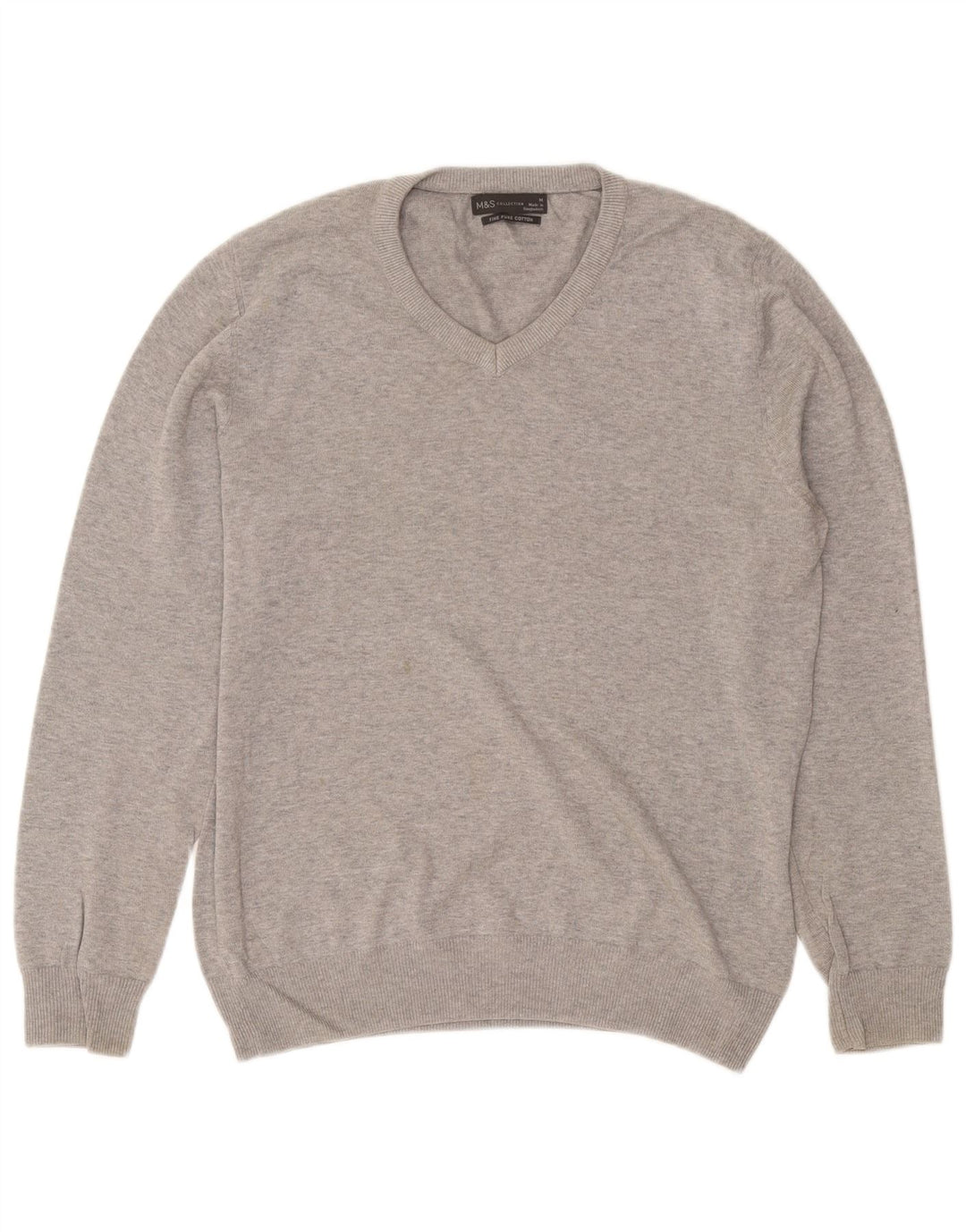 Marks & Spencer Herre V-hals sweater Medium Grey Flecked Bomuld