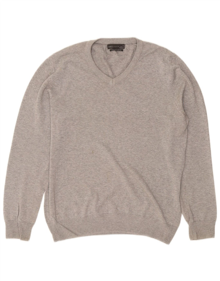 Marks & Spencer Herre V-hals sweater Medium Grey Flecked Bomuld