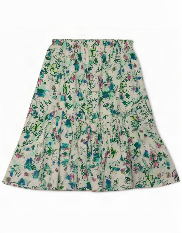 Vintage Dame A-Line nederdel IT 40 Small W26 White Floral Bomuld